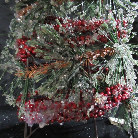 Frosted Christmas Pine and Holly Berry Beaded Snow Tree Table Decor - Picture 6 of 6